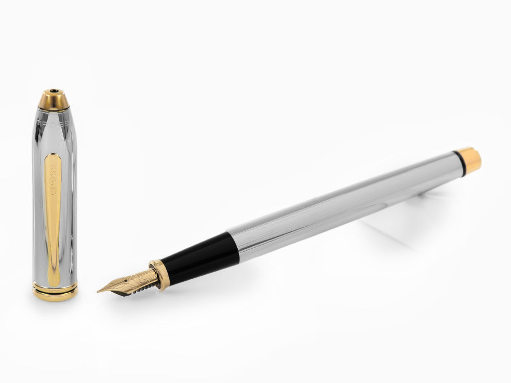 Cross Townsend Fountain Pen, Chrome, Silver, Polished, 23K Gold plated