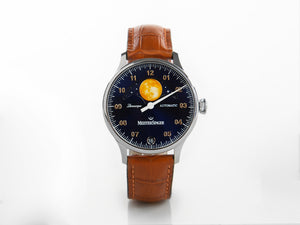 Meistersinger Lunascope Automatic Watch, Blue, ETA 2836-2, 40mm, Leather, LS908G