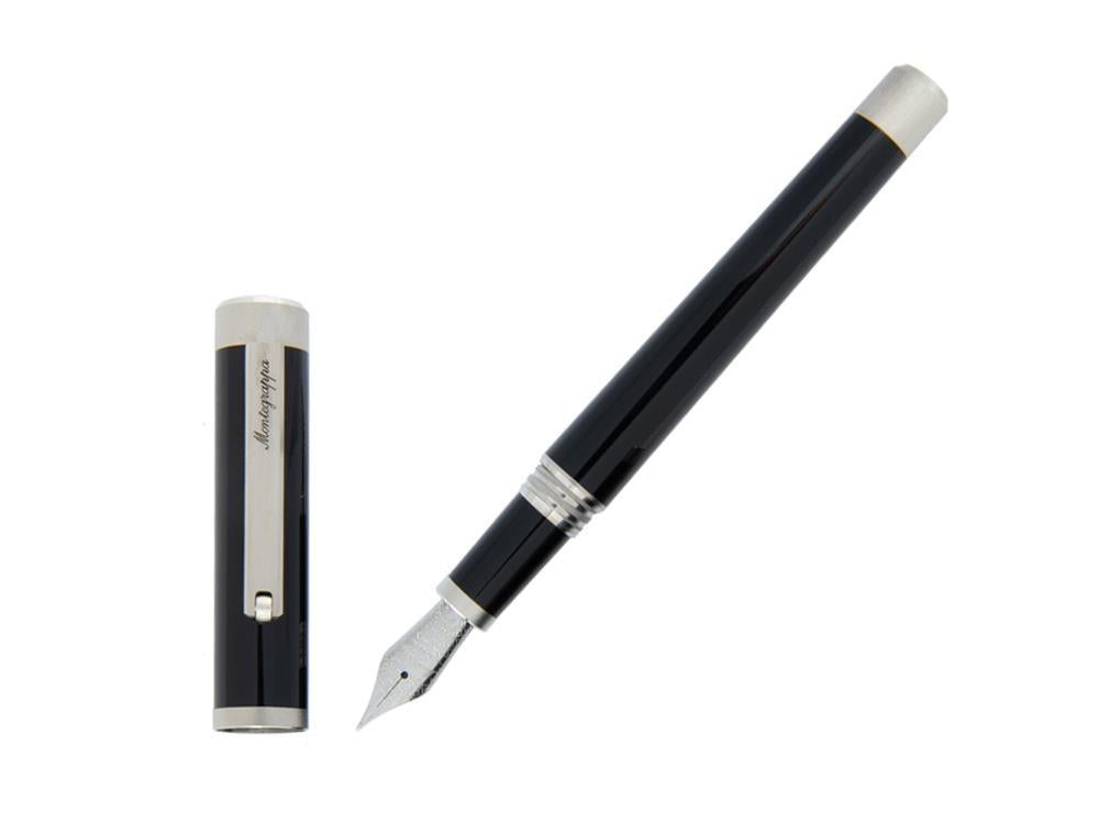 Montegrappa Zero Fountain Pen, Black Resin, Palladium IP, ISZEI-IP