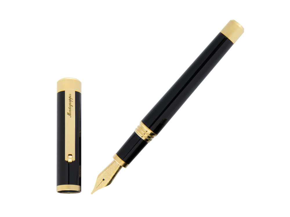 Montegrappa Zero Fountain Pen, Black Resin, Yellow gold trims, ISZEI-IY