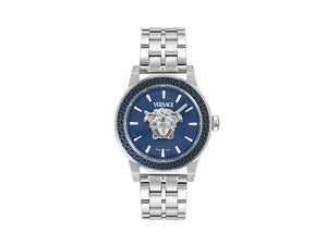 Versace Medusa Deco Gent Quartz Watch, Recycled Steel, Blue, 43 mm, VE9I00324