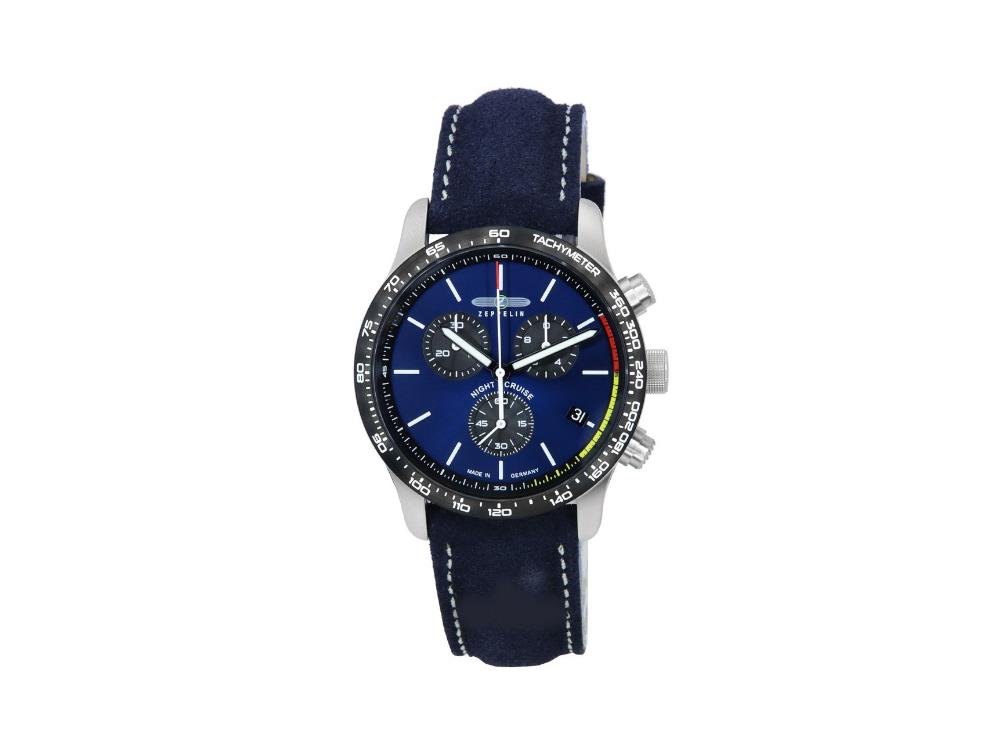 Zeppelin Night Cruise Quartz Watch, Blue, 42 mm, Chronograph, Day, 7288-3