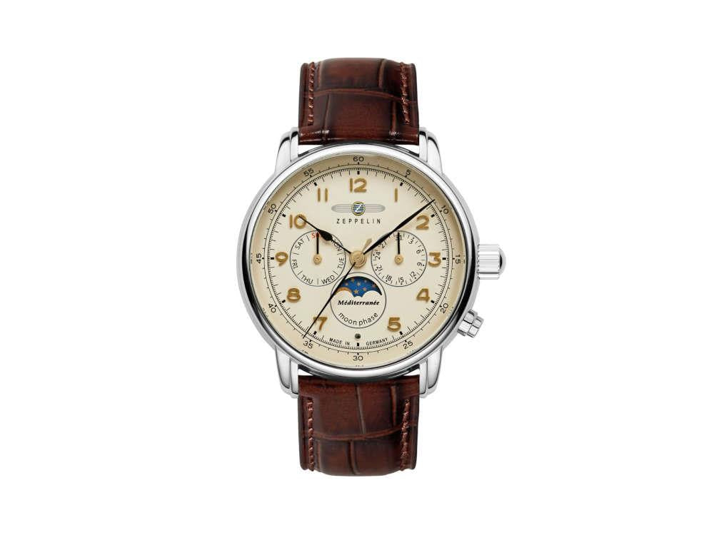 Zeppelin Méditerranée Quartz Watch, Beige, 40 mm, Day and date, 9636-5