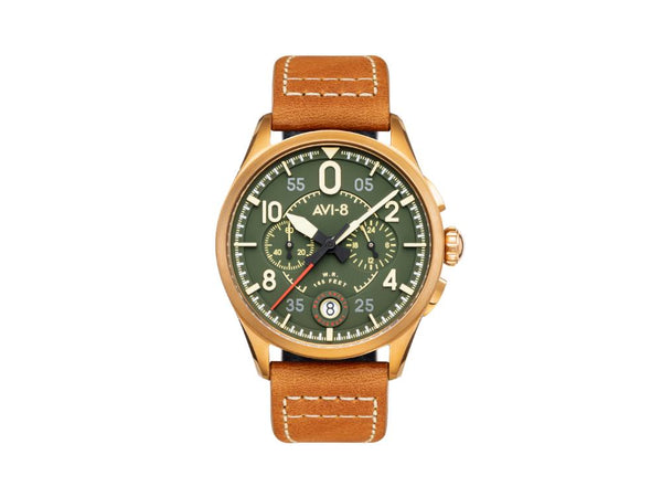 AVI 8 Spitfire Lock Chronograph Bronze Green Quartz Watch 42