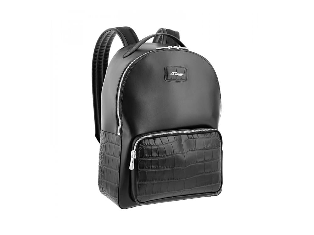 S.T. Dupont Line D Croco Dandy Backpack, Leather, Black, Zip, 181064